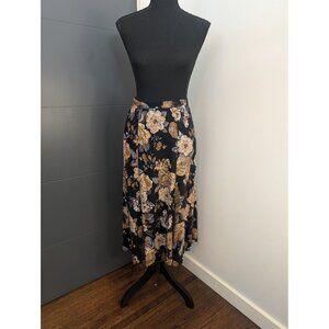 White Stag Black and Tan Floral Pleated Midi/Maxi Skirt - 16